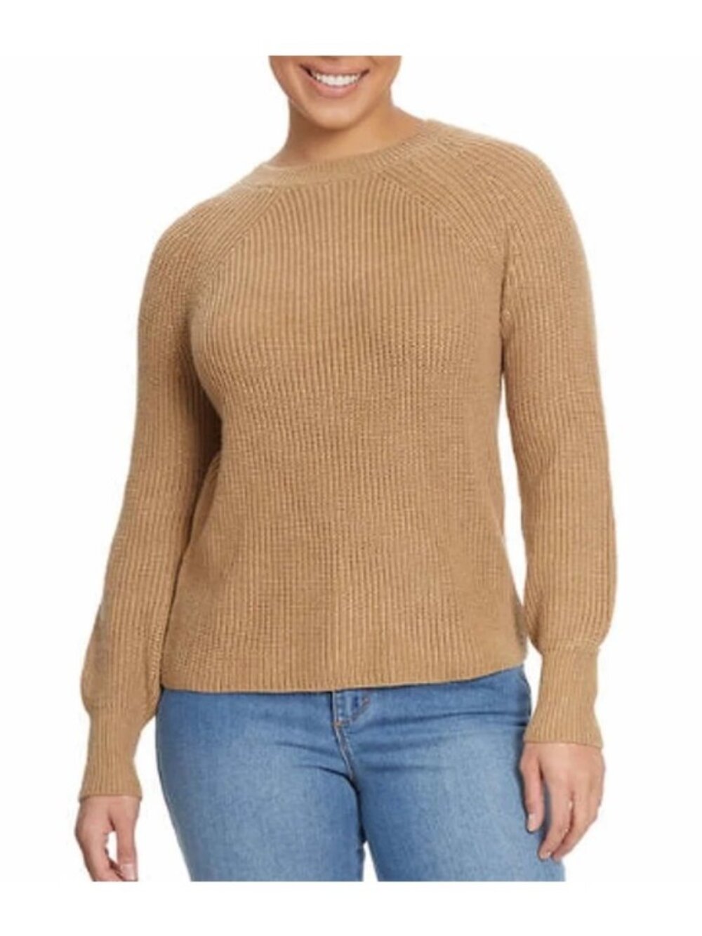 Jessica Simpson Sweater Large Crewneck Long Sleeve Pullover Tan Neutral Knitwear